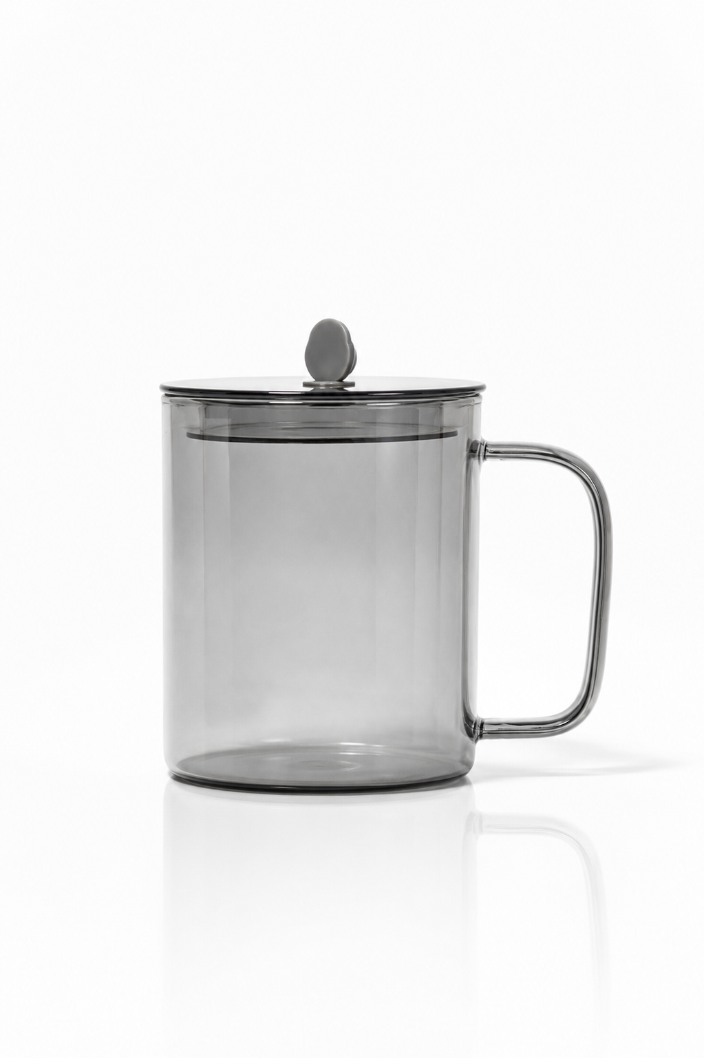 Smoke Tinted Glass Mug with Handle and Matching Lidded Knob